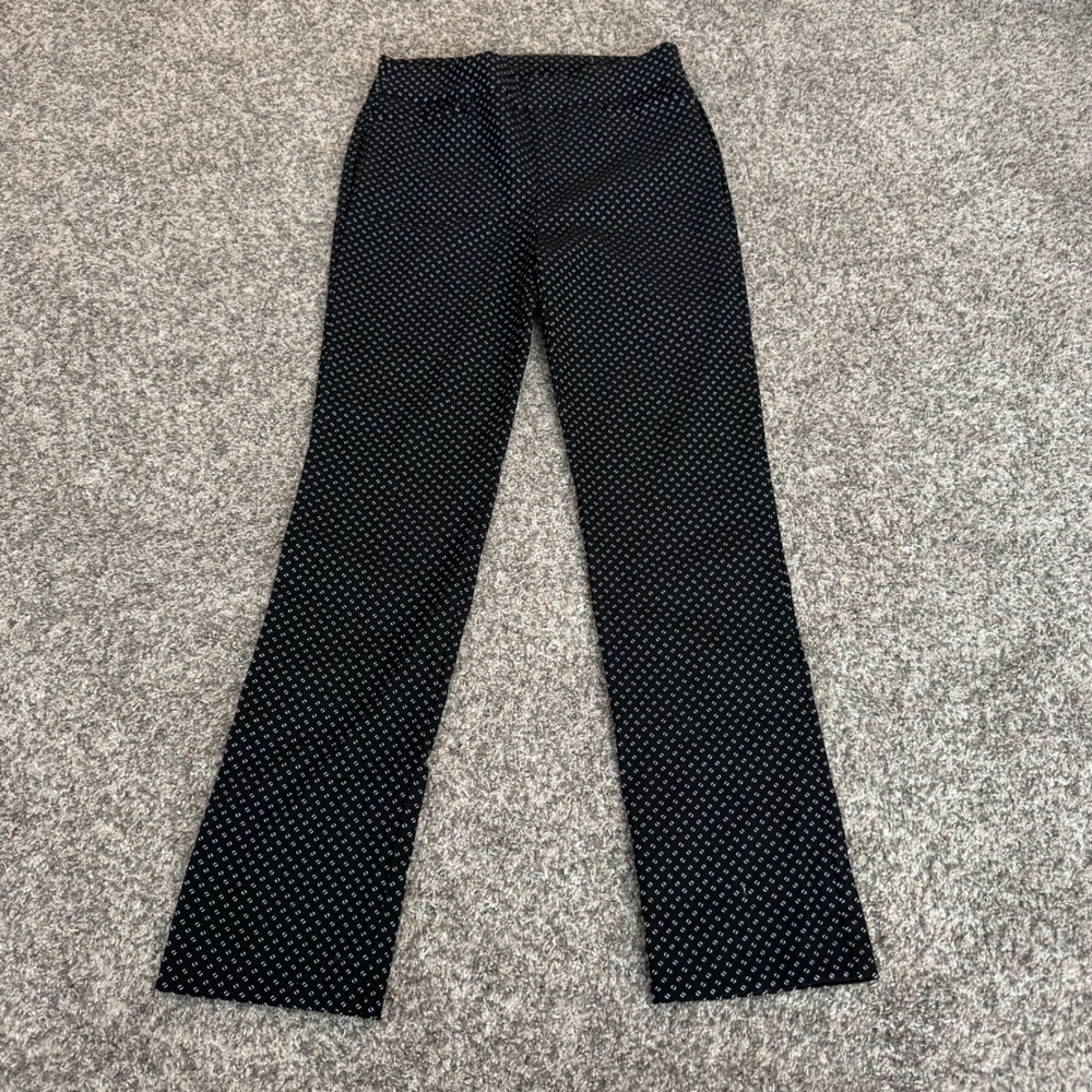 Chicos Black White Geometric Diamond Print Pull On Straight Leg Pants Size 1R 8R